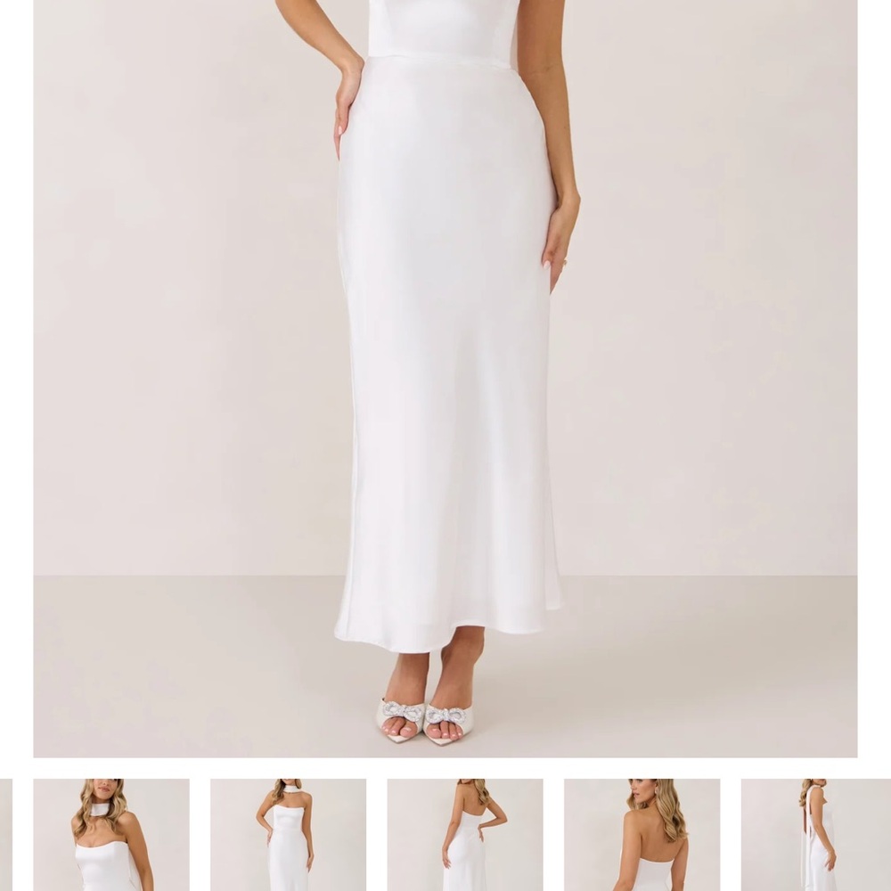 Elegant White Strapless Dress with scarf